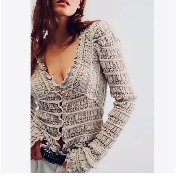 Free People Grey Wild Roses Cardi- S - Picture 2 of 10